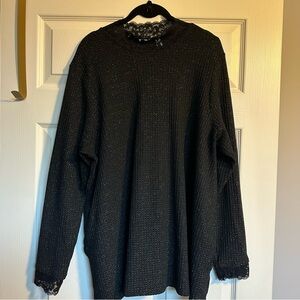 LOGO Metallic Waffle Knit Mock Neck Top w/ Lace — FINAL SALE ENDS THIS WEEKEND